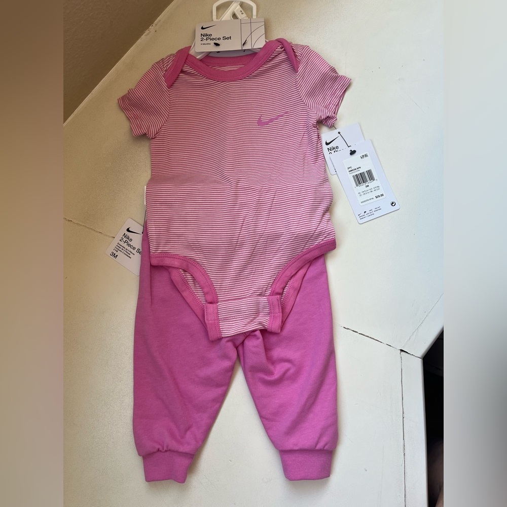 Nike Pink Striped Baby Bodysuit with Joggers